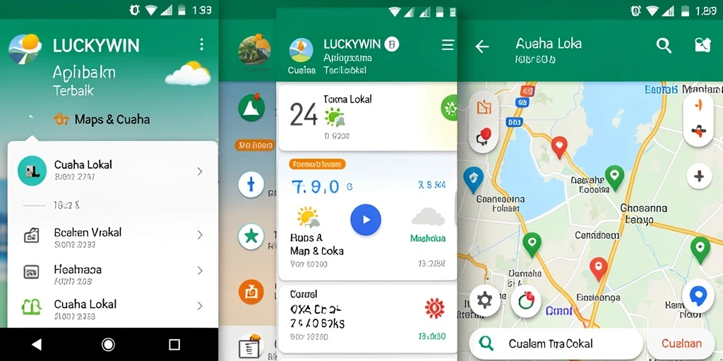 Antarmuka LUCKYWIN menampilkan informasi cuaca lokal yang jelas dan mudah dipahami.